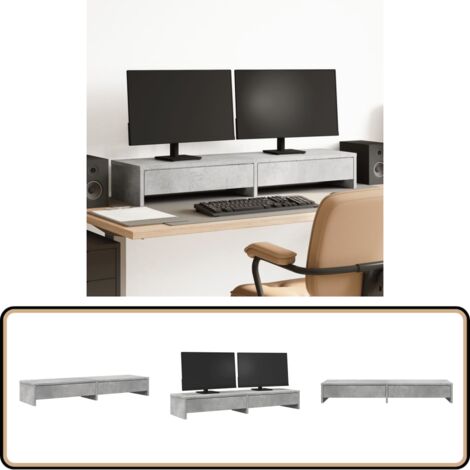 vidaXL Monitorständer mit Schubladen Betongrau 100x27x15 cm