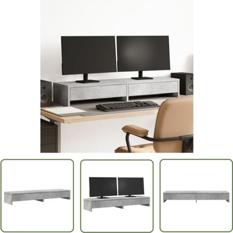 vidaXL Monitorständer mit Schubladen Betongrau 100x27x15 cm