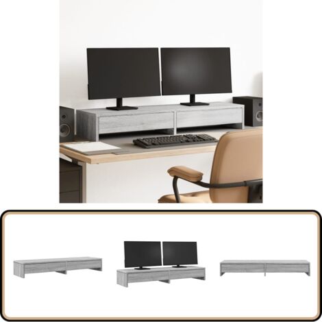 vidaXL Monitorständer mit Schubladen Grau Sonoma 100x27x15 cm