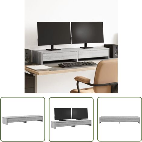 vidaXL Monitorständer mit Schubladen Grau Sonoma 100x27x15 cm
