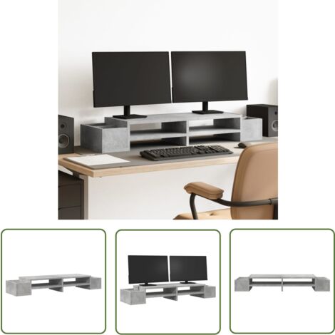 vidaXL Monitorständer mit Stauraum Betongrau 100x27x15cm Holzwerkstoff