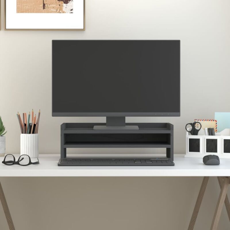 Vidaxl Monitorständer Grau 50x24x16 Cm Massivholz Kiefer