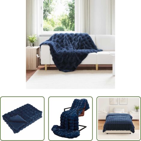 vidaXL Morbidezza -  Coperta antiscivolo in finta di coniglio Olite Blu Marino