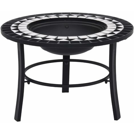 Vidaxl – Foyer mosaïque noir et blanc 68 cm – Acier et céramique – Brûleur pour bois et charbon – Support à trois pieds