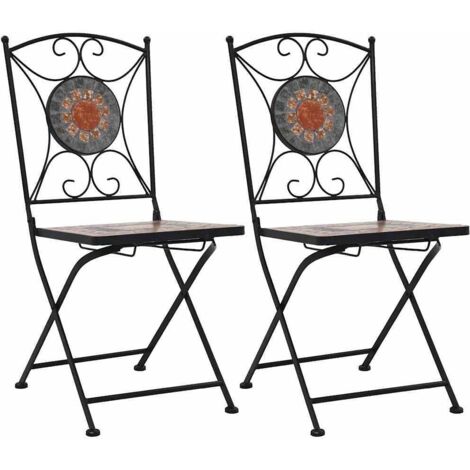 vidaXL Mosaik-Bistrostühle 2 Stk. Orange / Grau