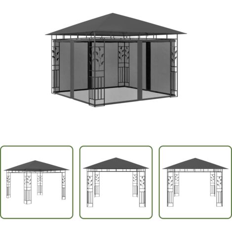 vidaXL Mosquitera -  Cenador con mosquitera gris antracita 3x3x2,73 m 180 g/m²
