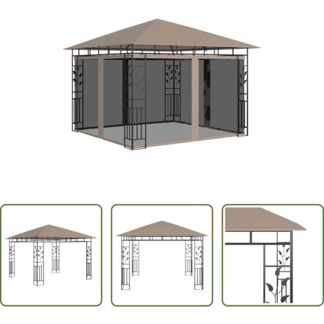 vidaXL Mosquitera -  Cenador con mosquitera gris taupe 3x3x2,73 m 180 g/m²
