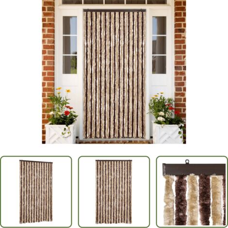 vidaXL Mosquitera para puerta -  Cortina mosquitera chenilla beige y marrón 118x220 cm