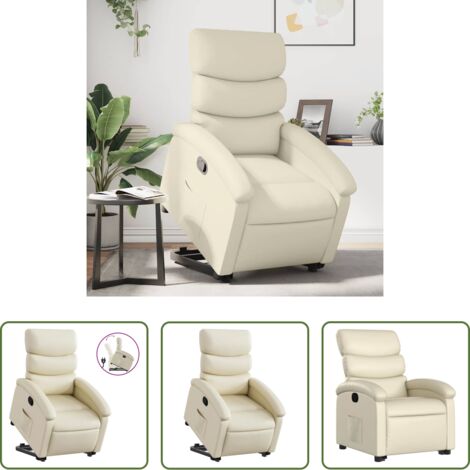 vidaXL Motor eléctrico -  Sillón reclinable elevable cuero artificial color crema