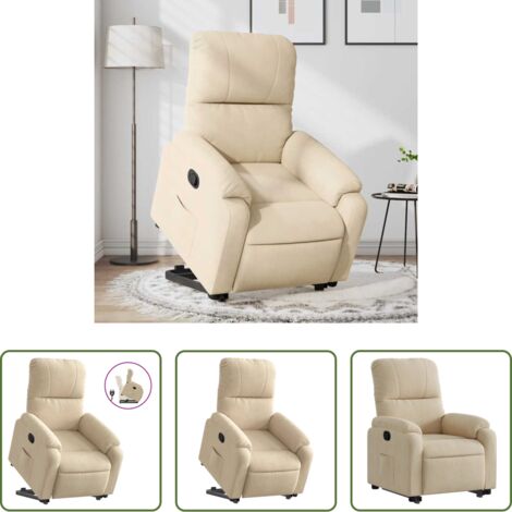 vidaXL Motor eléctrico -  Sillón reclinable elevable tela de microfibra color crema