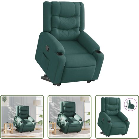 vidaXL Motor eléctrico -  Sillón reclinable elevable tela verde oscuro