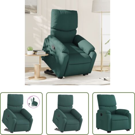 vidaXL Motor eléctrico -  Sillón reclinable elevable tela verde oscuro