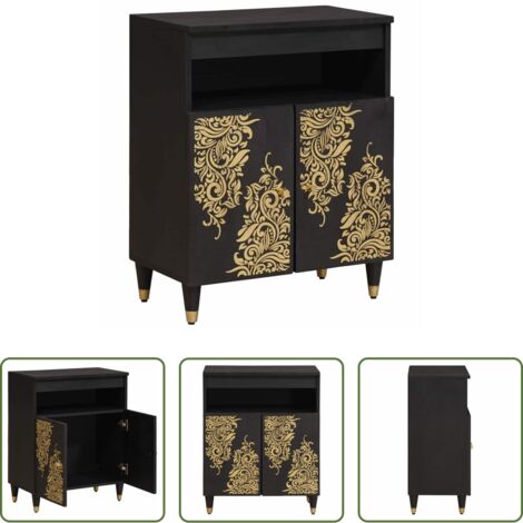 vidaXL Mueble auxiliar -  Aparador Negro 60 x 33 x 75 cm Madera de mango maciza