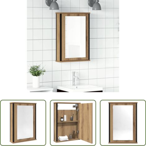 vidaXL Mueble con espejo -  Mueble de baño con espejo de roble artesanal 42x12x60 cm