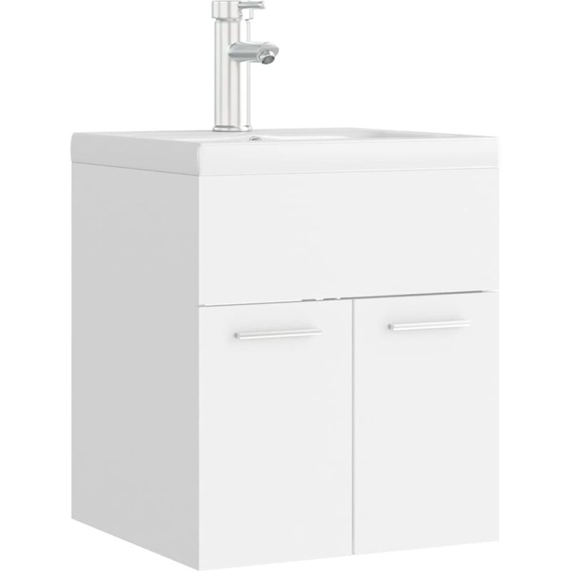 

Mueble con lavabo aglomerado blanco brillante - Blanco - Vidaxl