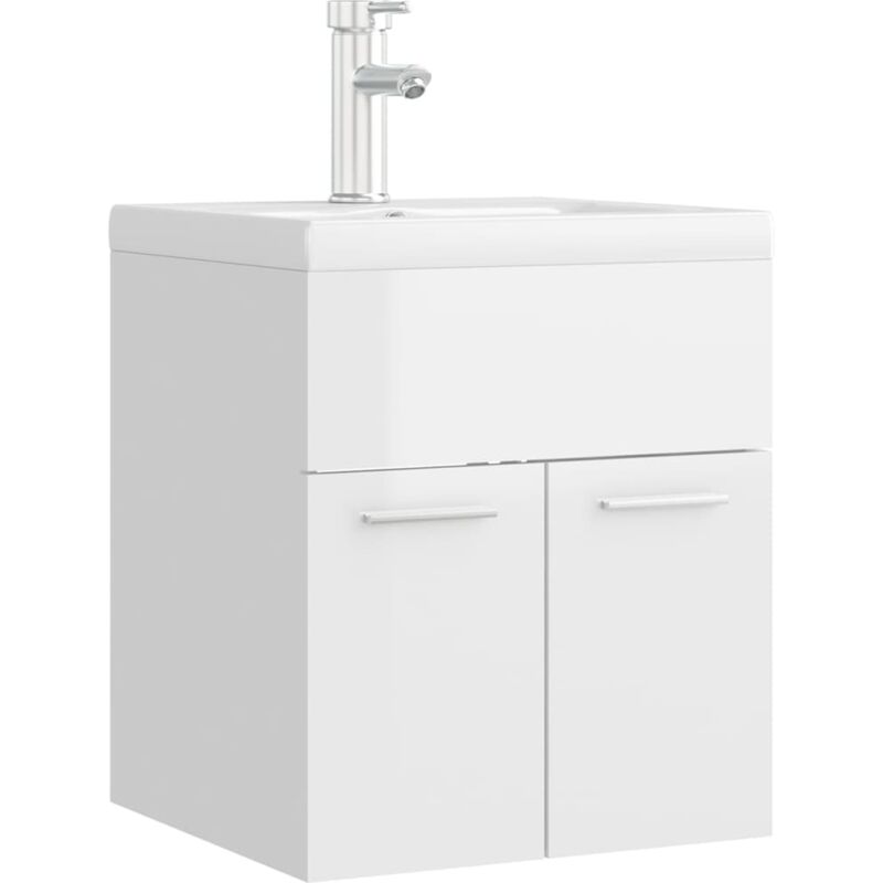 

Mueble con lavabo aglomerado blanco brillante - Blanco - Vidaxl