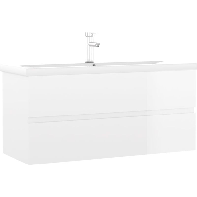 

Mueble con lavabo aglomerado blanco brillante - Blanco - Vidaxl