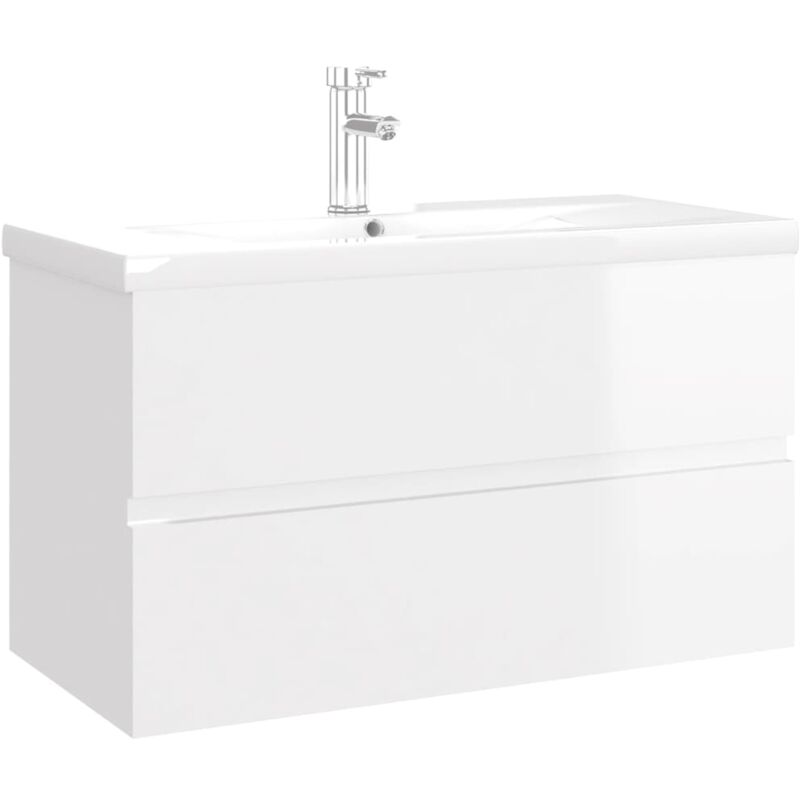 

Mueble con lavabo aglomerado blanco brillante - Blanco - Vidaxl