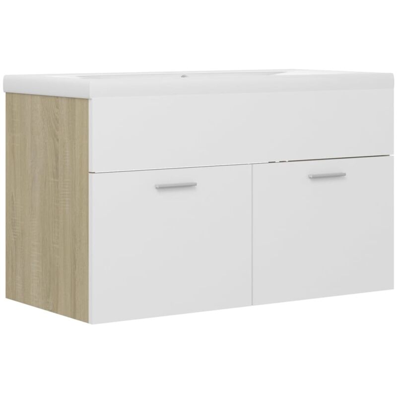 

Mueble con lavabo aglomerado blanco y roble Sonoma - Beige - Vidaxl