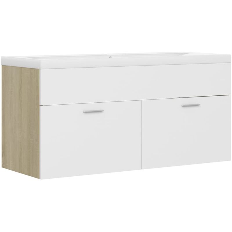 

vidaXL Mueble con lavabo aglomerado blanco y roble Sonoma - Beige