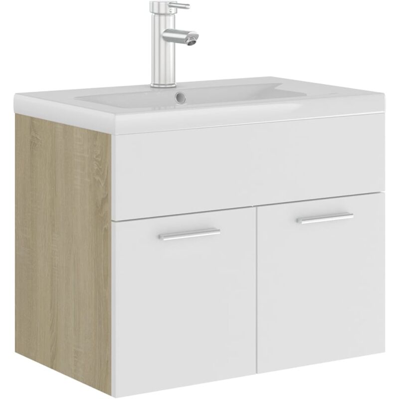 

Mueble con lavabo aglomerado blanco y roble Sonoma - Beige - Vidaxl