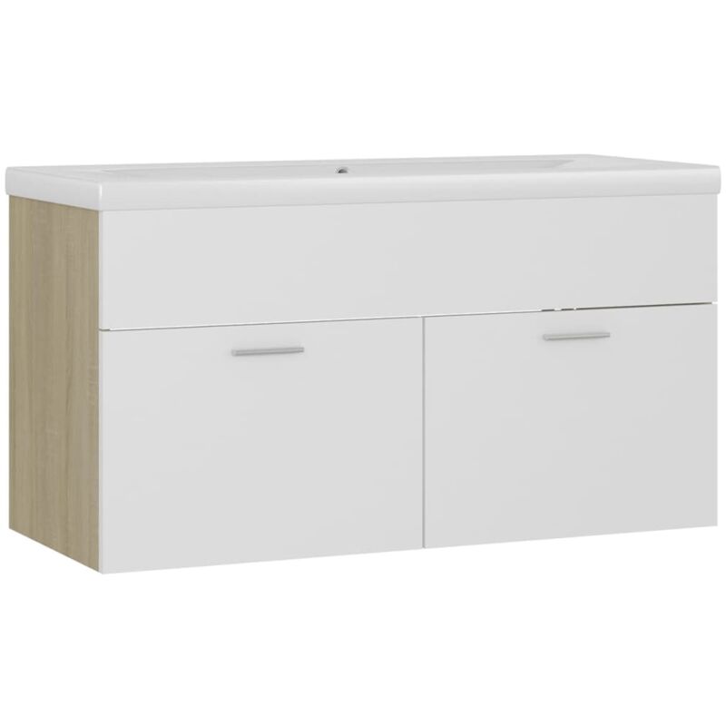 

Mueble con lavabo aglomerado blanco y roble Sonoma - Beige - Vidaxl