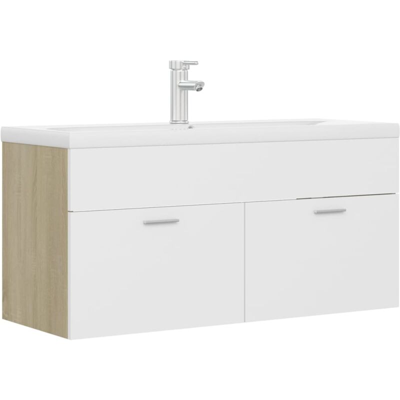 

Mueble con lavabo aglomerado blanco y roble Sonoma - Beige - Vidaxl