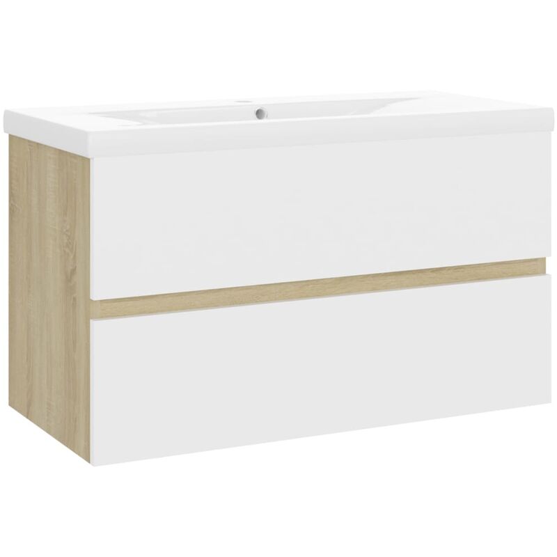 

Mueble con lavabo aglomerado blanco y roble Sonoma - Beige - Vidaxl