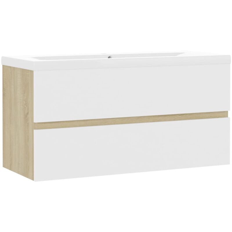 

vidaXL Mueble con lavabo aglomerado blanco y roble Sonoma - Beige