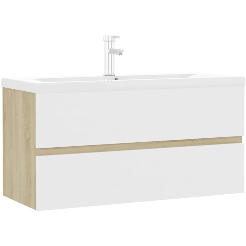 

Mueble con lavabo aglomerado blanco y roble Sonoma - Beige - Vidaxl