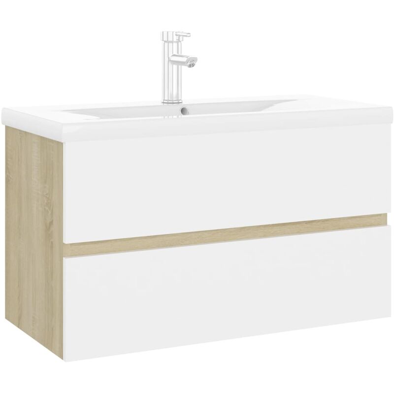 

Mueble con lavabo aglomerado blanco y roble Sonoma - Beige - Vidaxl