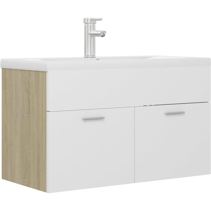 

vidaXL Mueble con lavabo aglomerado blanco y roble Sonoma - Beige