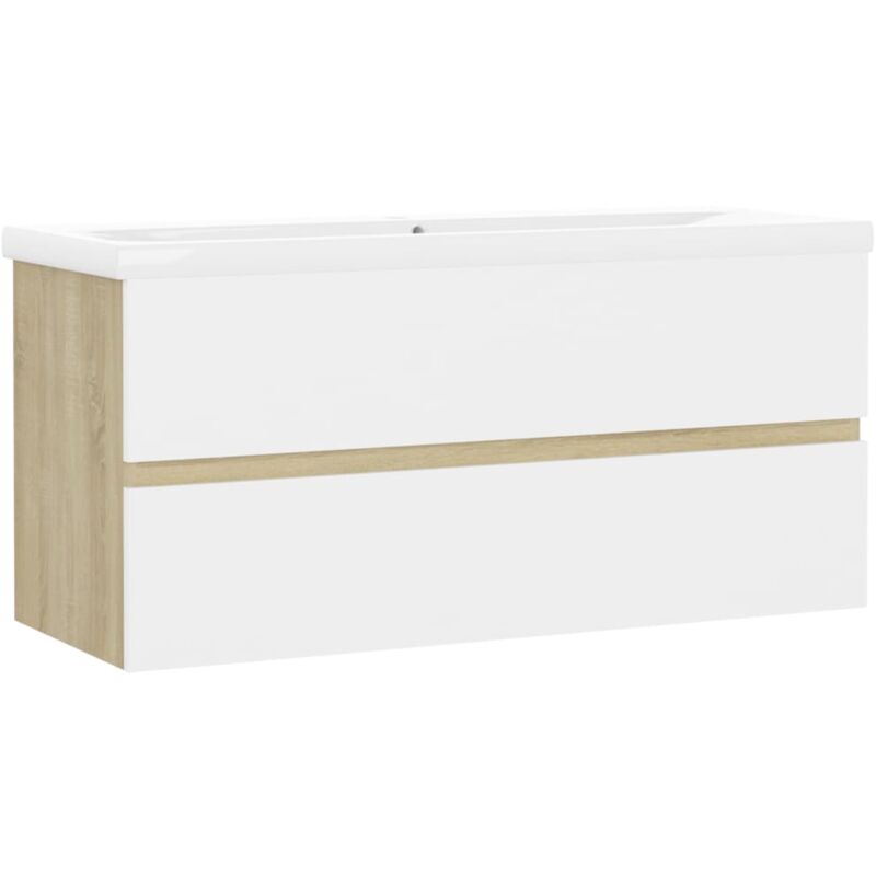 

Mueble con lavabo aglomerado blanco y roble Sonoma - Beige - Vidaxl