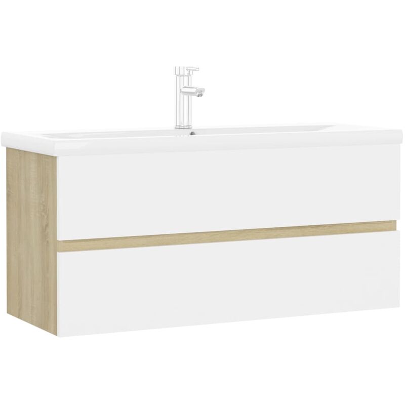 

Mueble con lavabo aglomerado blanco y roble Sonoma - Beige - Vidaxl