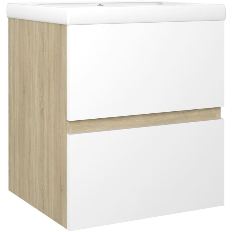 

vidaXL Mueble con lavabo aglomerado blanco y roble Sonoma - Beige