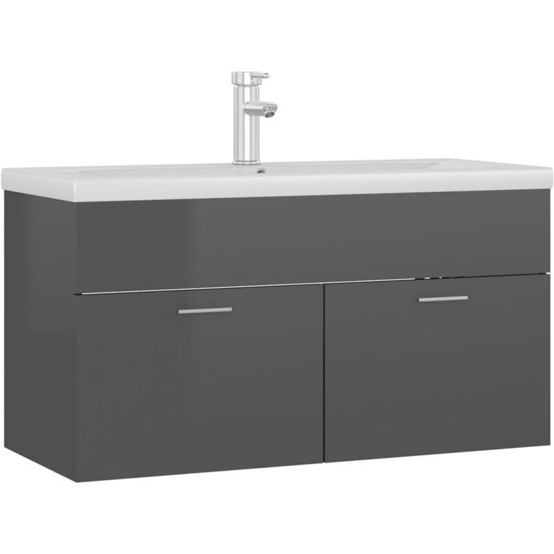

Mueble con lavabo aglomerado gris brillante - Gris - Vidaxl