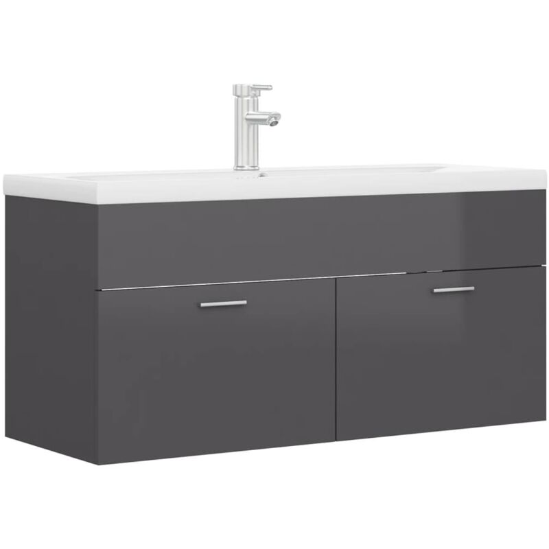 

Mueble con lavabo aglomerado gris brillante - Gris - Vidaxl