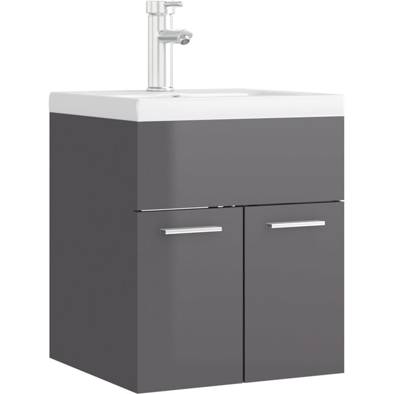 

Mueble con lavabo aglomerado gris brillante - Gris - Vidaxl