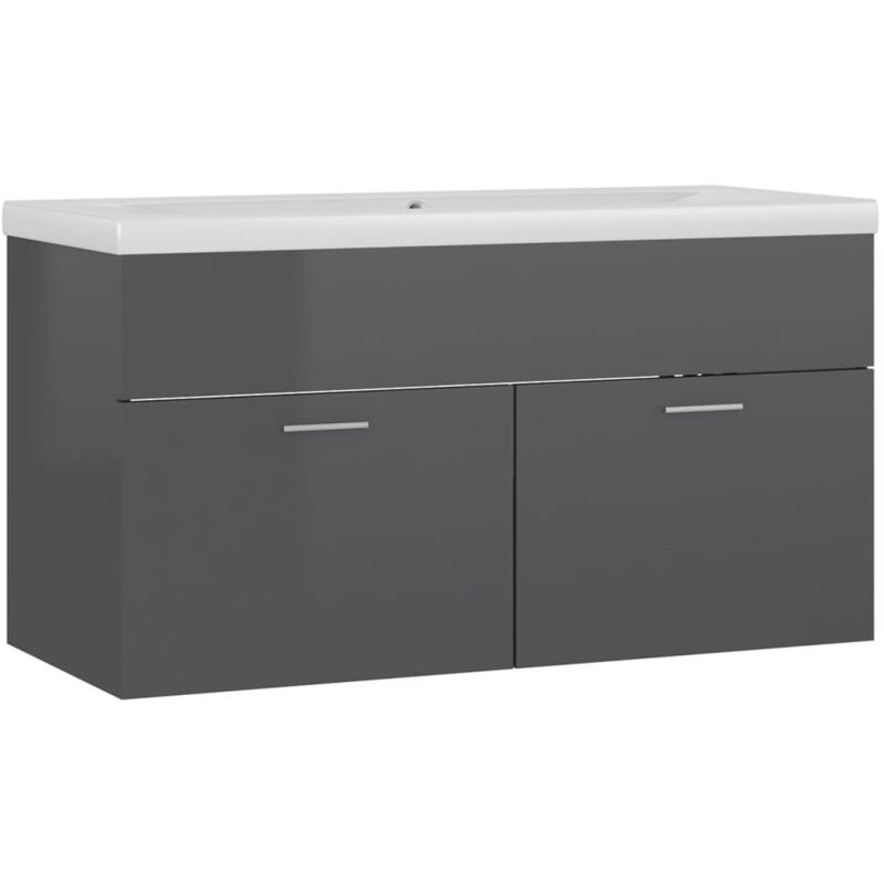 

Mueble con lavabo aglomerado gris brillante - Gris - Vidaxl