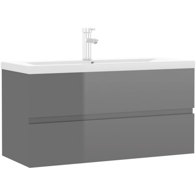 

Mueble con lavabo aglomerado gris brillante - Gris - Vidaxl