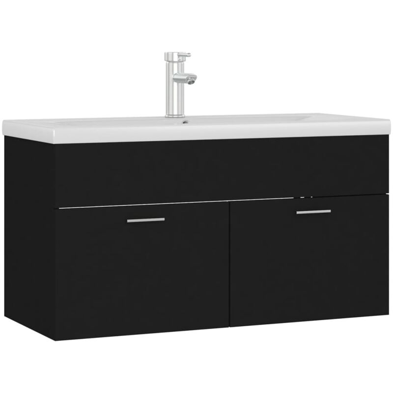 

vidaXL Mueble con lavabo aglomerado negro - Negro