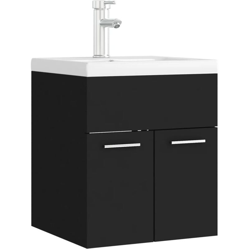 

Mueble con lavabo aglomerado negro brillante - Negro - Vidaxl