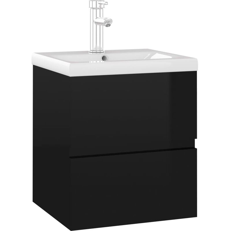 

vidaXL Mueble con lavabo aglomerado negro brillante - Negro