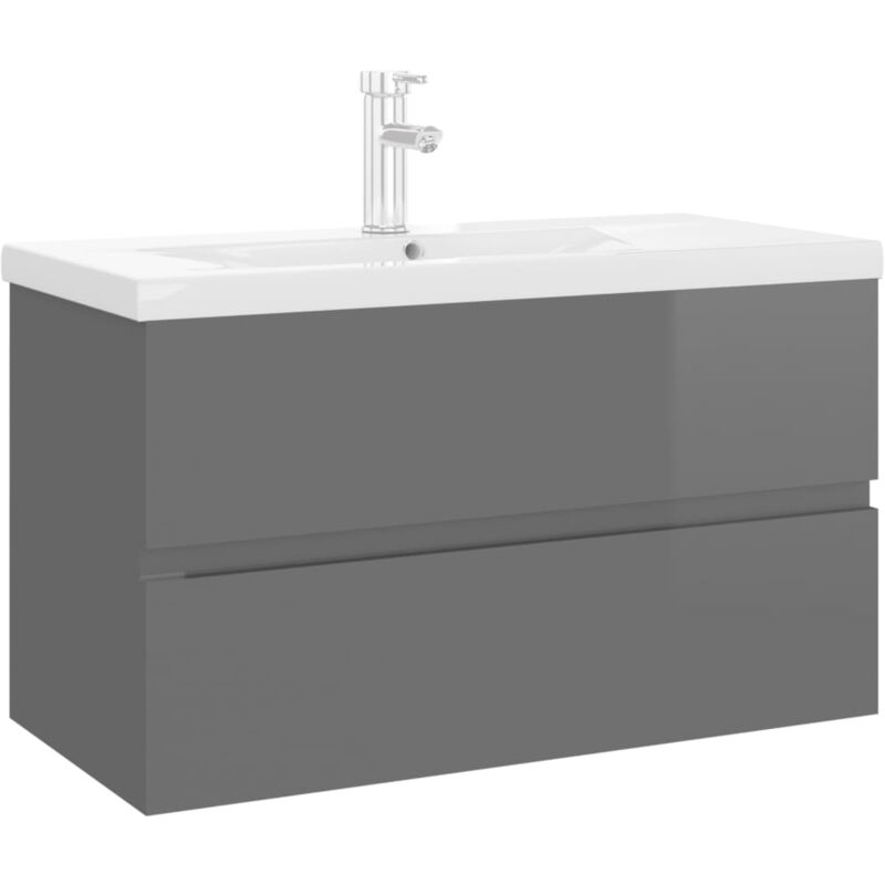 

Mueble con lavabo aglomerado negro brillante - Gris - Vidaxl