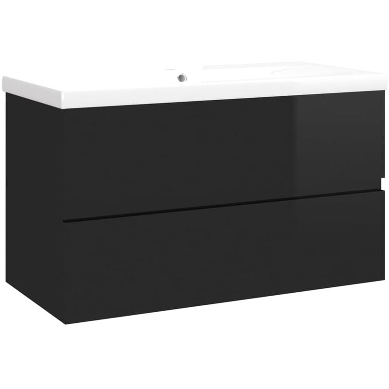 

Mueble con lavabo aglomerado negro brillante - Negro - Vidaxl