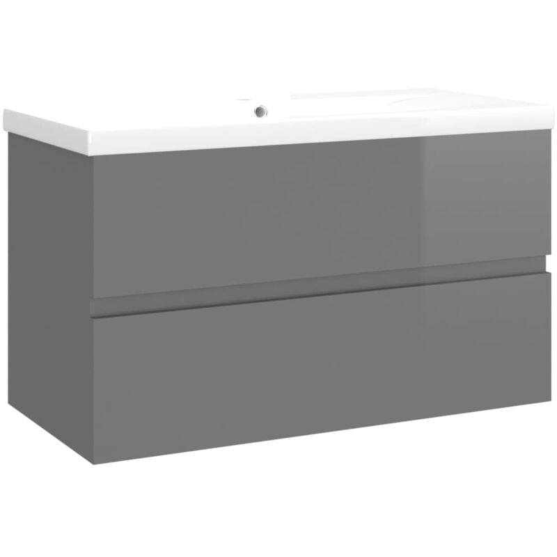 

Mueble con lavabo aglomerado negro brillante - Gris - Vidaxl