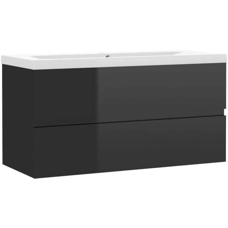 

Mueble con lavabo aglomerado negro brillante - Negro - Vidaxl