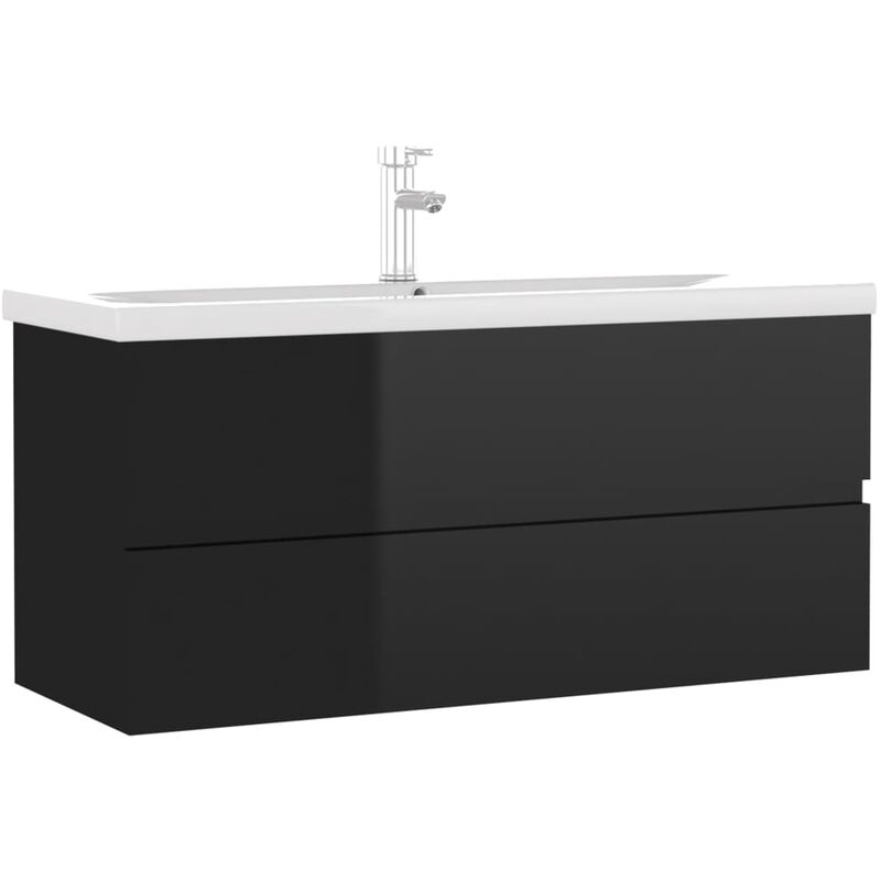 

Mueble con lavabo aglomerado negro brillante - Negro - Vidaxl