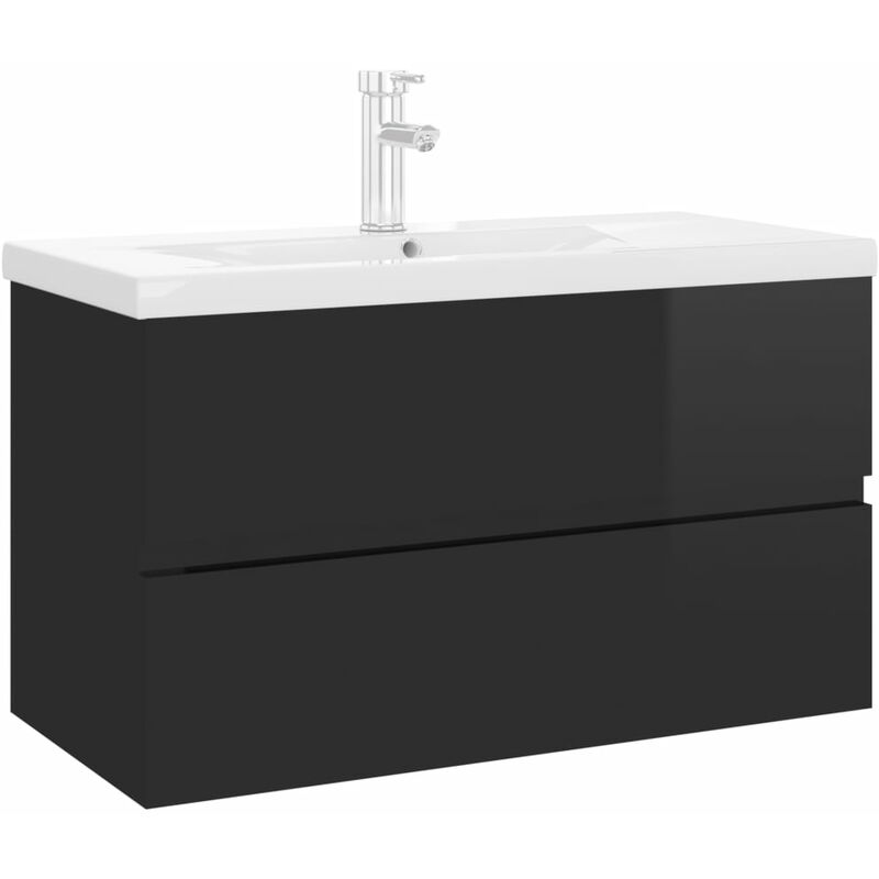 

Mueble con lavabo aglomerado negro brillante - Negro - Vidaxl