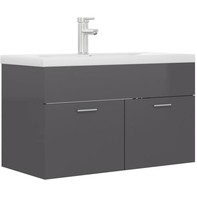 

Mueble con lavabo aglomerado negro brillante - Gris - Vidaxl